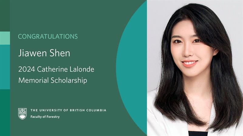 Graphic celebrating Jiawen Shen's Catherine Lalonde Scholarship